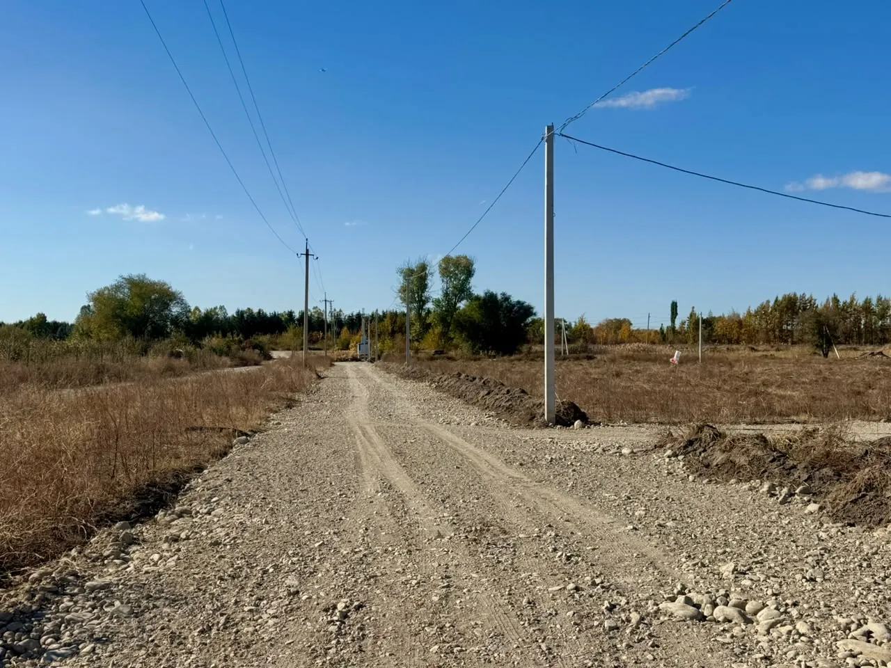 Въездная дорога. Отсыпанная дорога ведёт от въезда вглубь массива.